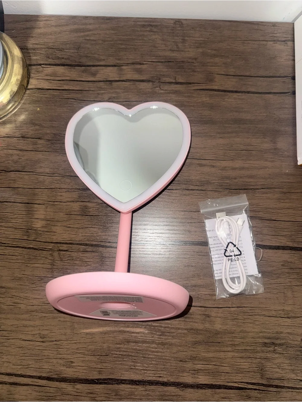 Light Up Heart Desk Mirror - Pink Vanity Makeup Mirror with Tray
